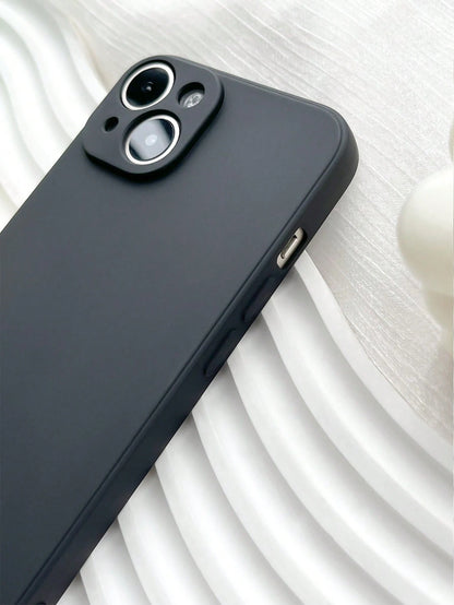 Black Plain Solid Color Fashion Material 1PC Black Matte Edge Phone Case Compatible With IPhone Birthday Gift Anniversary Gift