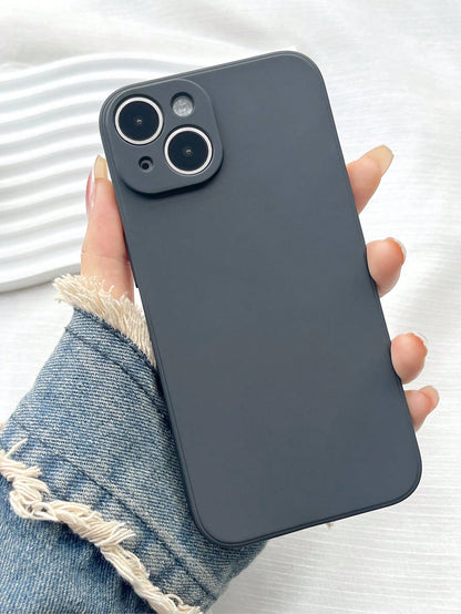 Black Plain Solid Color Fashion Material 1PC Black Matte Edge Phone Case Compatible With IPhone Birthday Gift Anniversary Gift