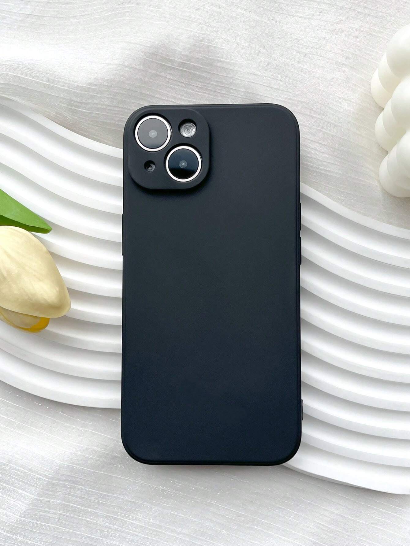 Black Plain Solid Color Fashion Material 1PC Black Matte Edge Phone Case Compatible With IPhone Birthday Gift Anniversary Gift