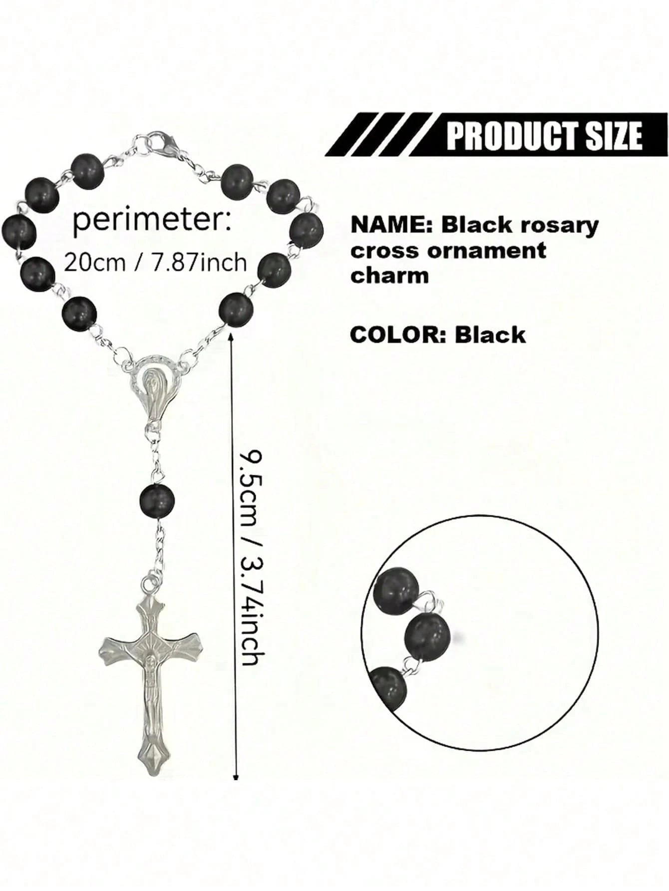 Black Rose Rosary Rearview Mirror Hanging Decor- Elegant Cross Pendant Ornament (Suitable For Rearview Mirror Or Steering Wheel)- Prayer Travel Pendant Suitable For Men And Women- Perfect Gift For