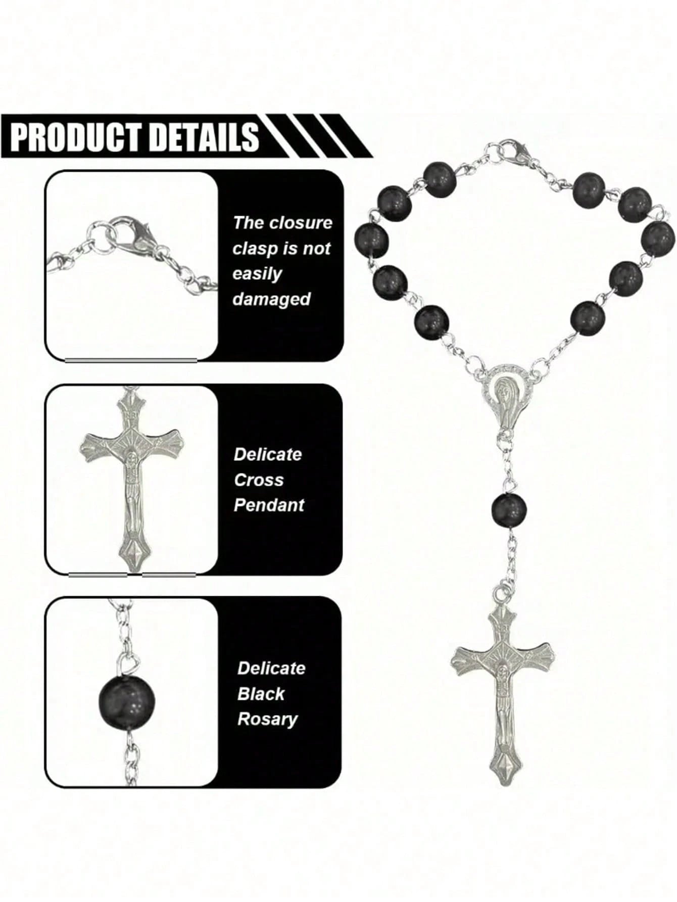 Black Rose Rosary Rearview Mirror Hanging Decor- Elegant Cross Pendant Ornament (Suitable For Rearview Mirror Or Steering Wheel)- Prayer Travel Pendant Suitable For Men And Women- Perfect Gift For