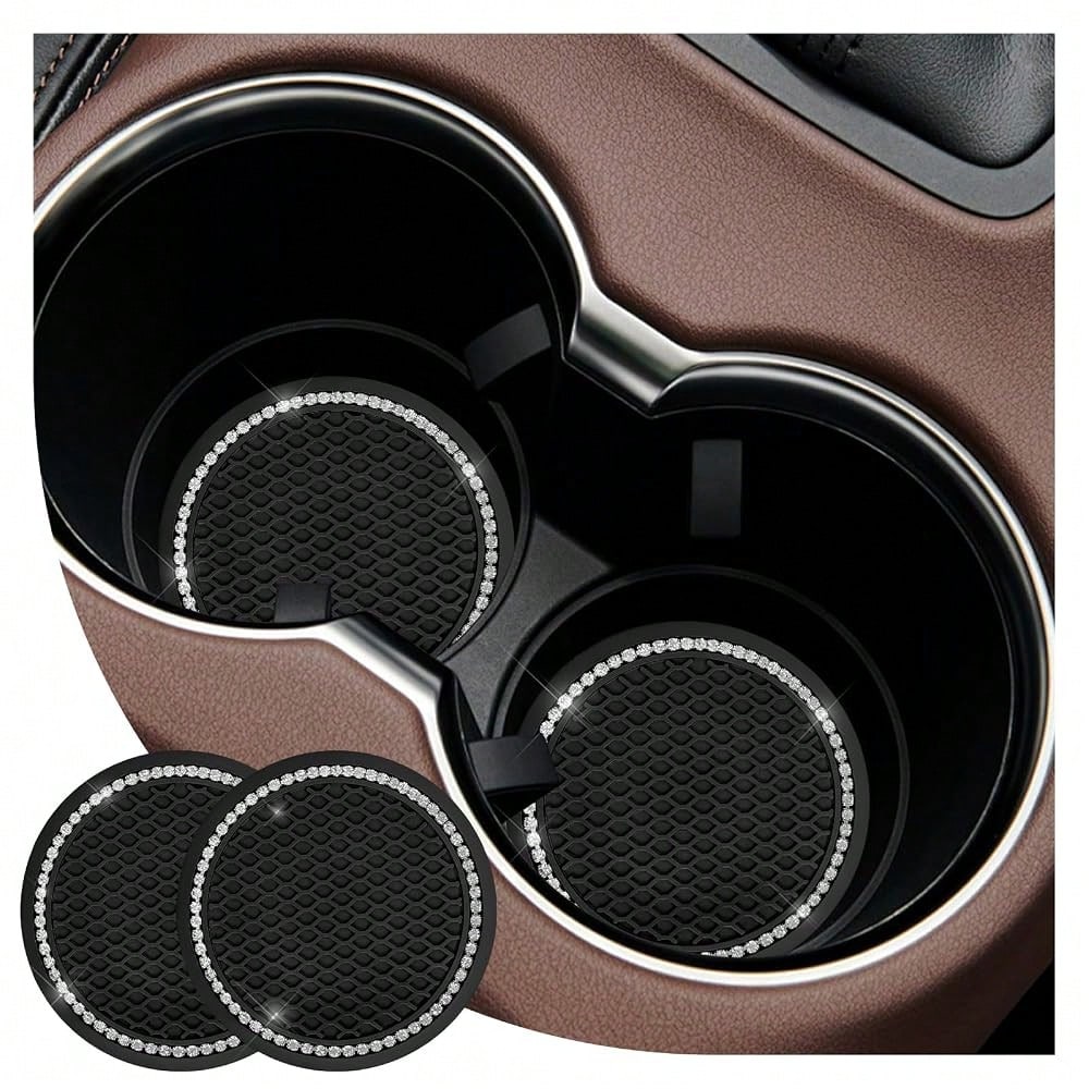 Bling Car Cup Coaster, 2.69 Inch Anti-Slip Auto Cup Holder Drink Mat W/Crystal Rhinestones, Universal Shiny Diamond Vehicle Insert Coas