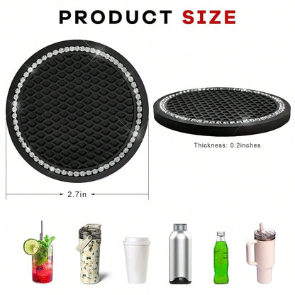 Bling Car Cup Coaster, 2.69 Inch Anti-Slip Auto Cup Holder Drink Mat W/Crystal Rhinestones, Universal Shiny Diamond Vehicle Insert Coas