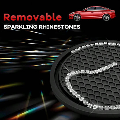 Bling Car Cup Coaster, 2.69 Inch Anti-Slip Auto Cup Holder Drink Mat W/Crystal Rhinestones, Universal Shiny Diamond Vehicle Insert Coas