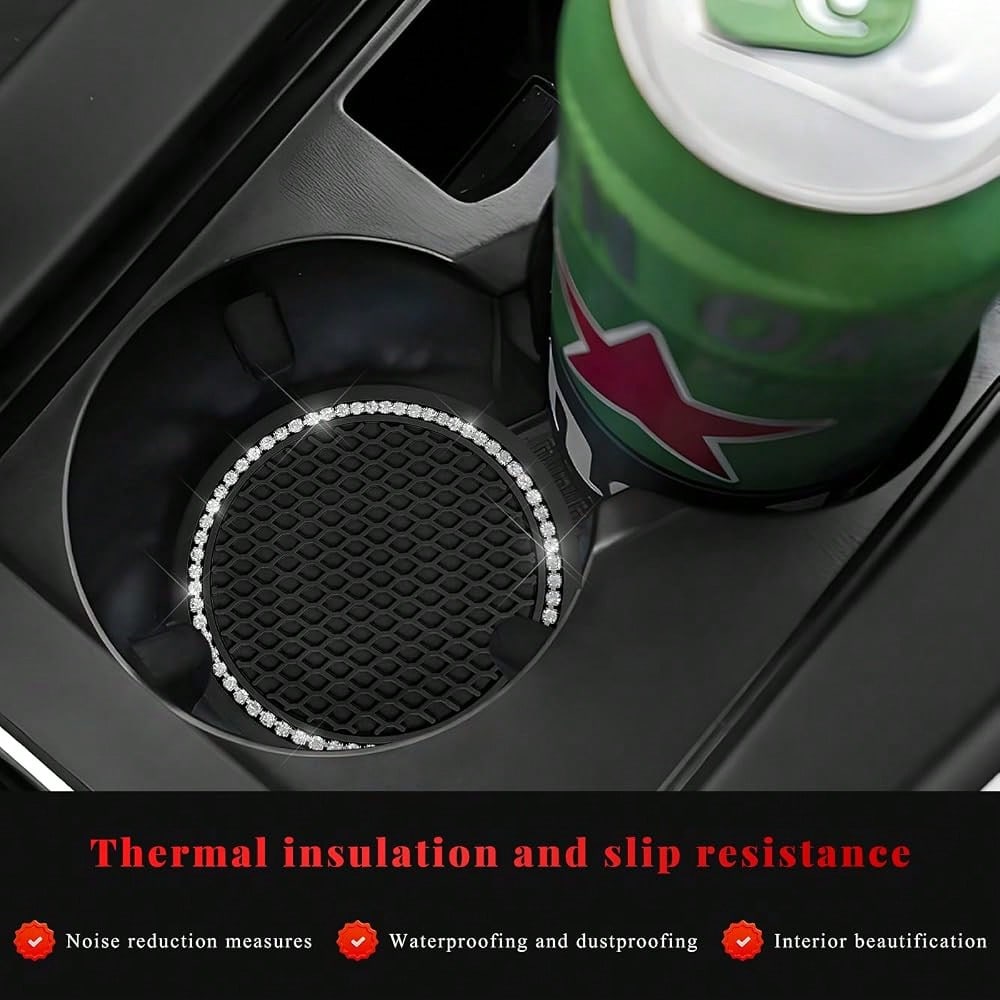 Bling Car Cup Coaster, 2.69 Inch Anti-Slip Auto Cup Holder Drink Mat W/Crystal Rhinestones, Universal Shiny Diamond Vehicle Insert Coas
