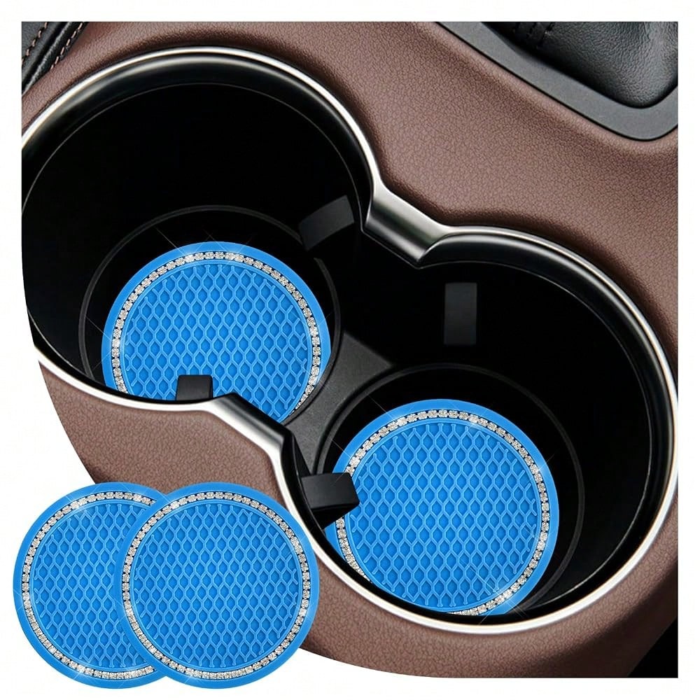Bling Car Cup Coaster, 2.69 Inch Anti-Slip Auto Cup Holder Drink Mat W/Crystal Rhinestones, Universal Shiny Diamond Vehicle Insert Coas