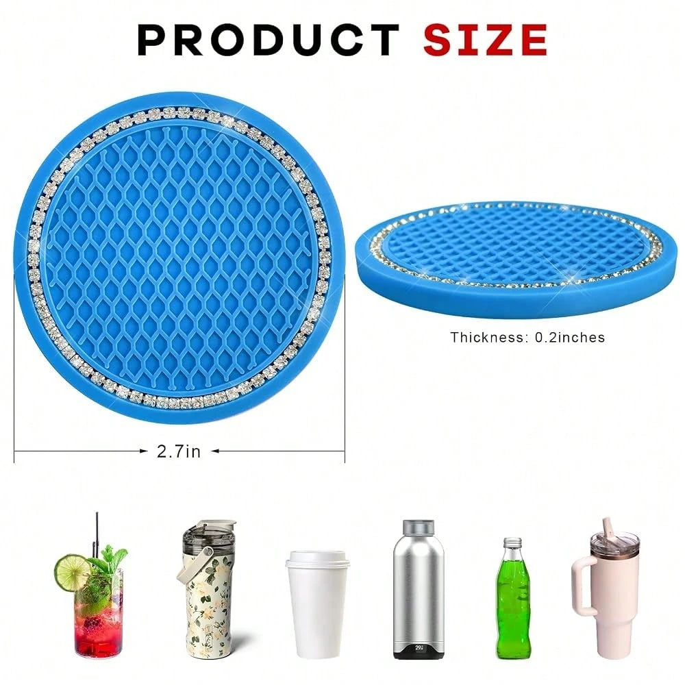Bling Car Cup Coaster, 2.69 Inch Anti-Slip Auto Cup Holder Drink Mat W/Crystal Rhinestones, Universal Shiny Diamond Vehicle Insert Coas