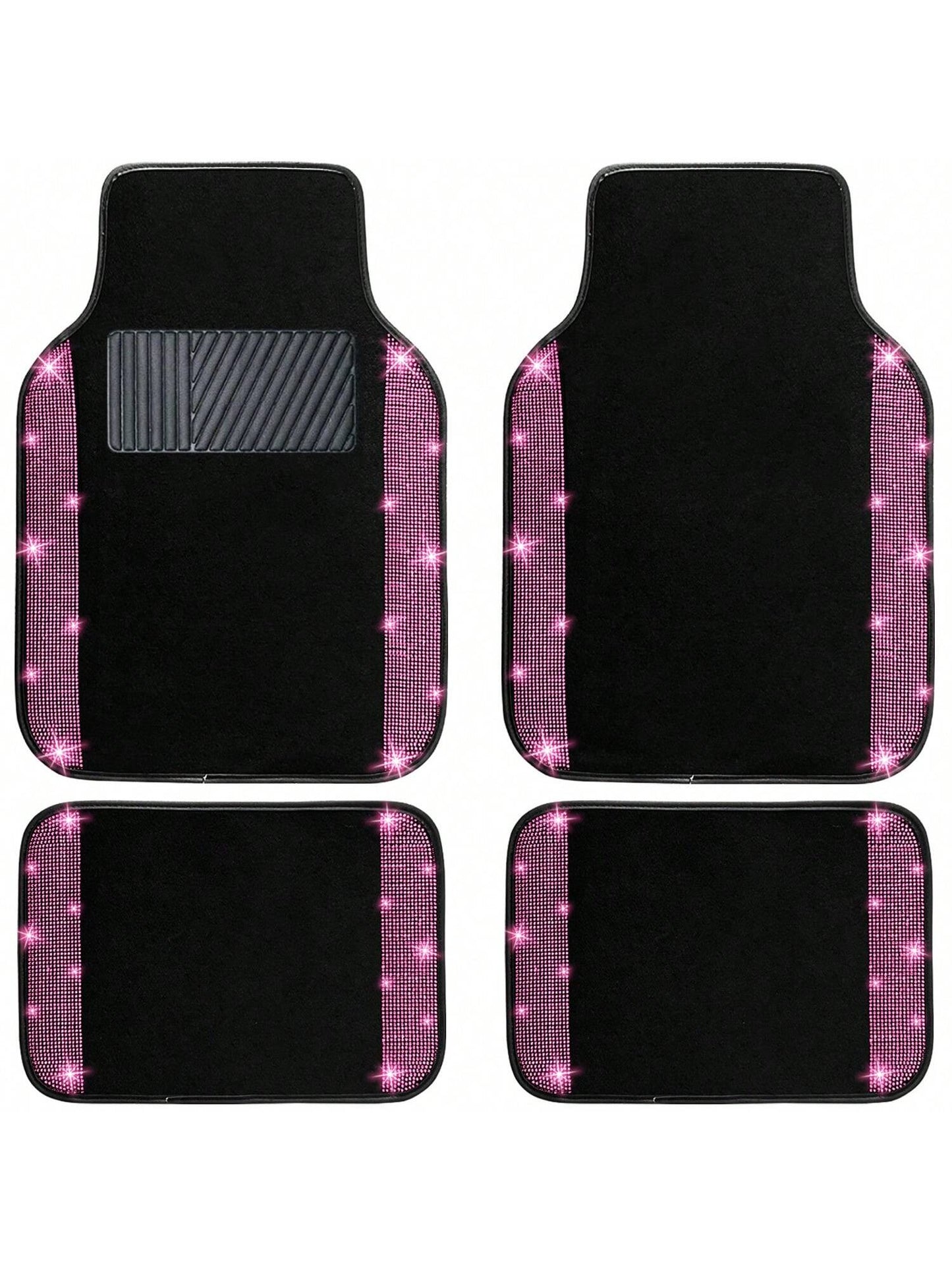 Bling Car Floor Mats Full Set, Universal Fit Most Cars,SUV, Trucks, 4 Pcs Sparkle Glitter Diamond Carpet For Women Girls With Anti-Slip Pad