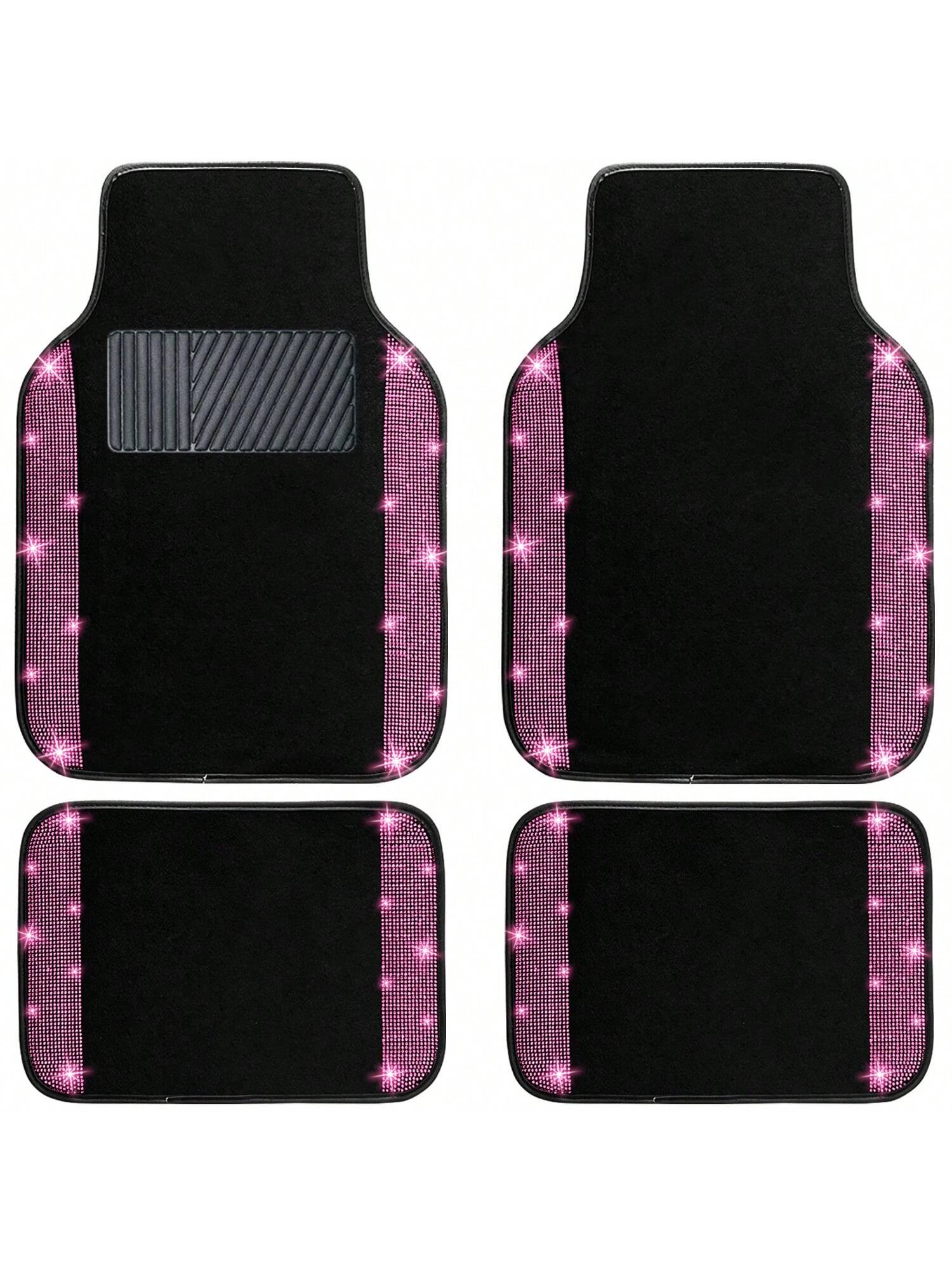 Bling Car Floor Mats Full Set, Universal Fit Most Cars,SUV, Trucks, 4 Pcs Sparkle Glitter Diamond Carpet For Women Girls With Anti-Slip Pad