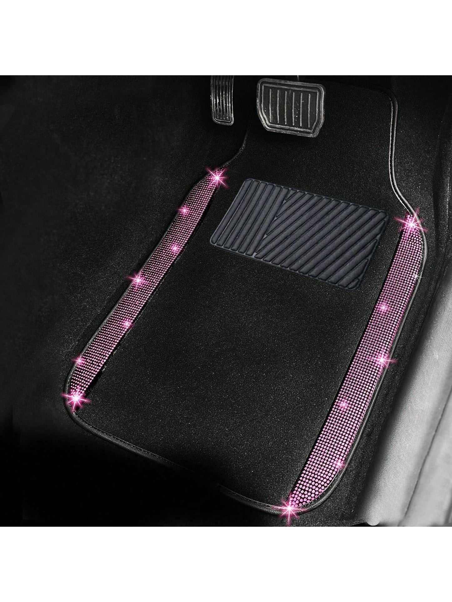 Bling Car Floor Mats Full Set, Universal Fit Most Cars,SUV, Trucks, 4 Pcs Sparkle Glitter Diamond Carpet For Women Girls With Anti-Slip Pad