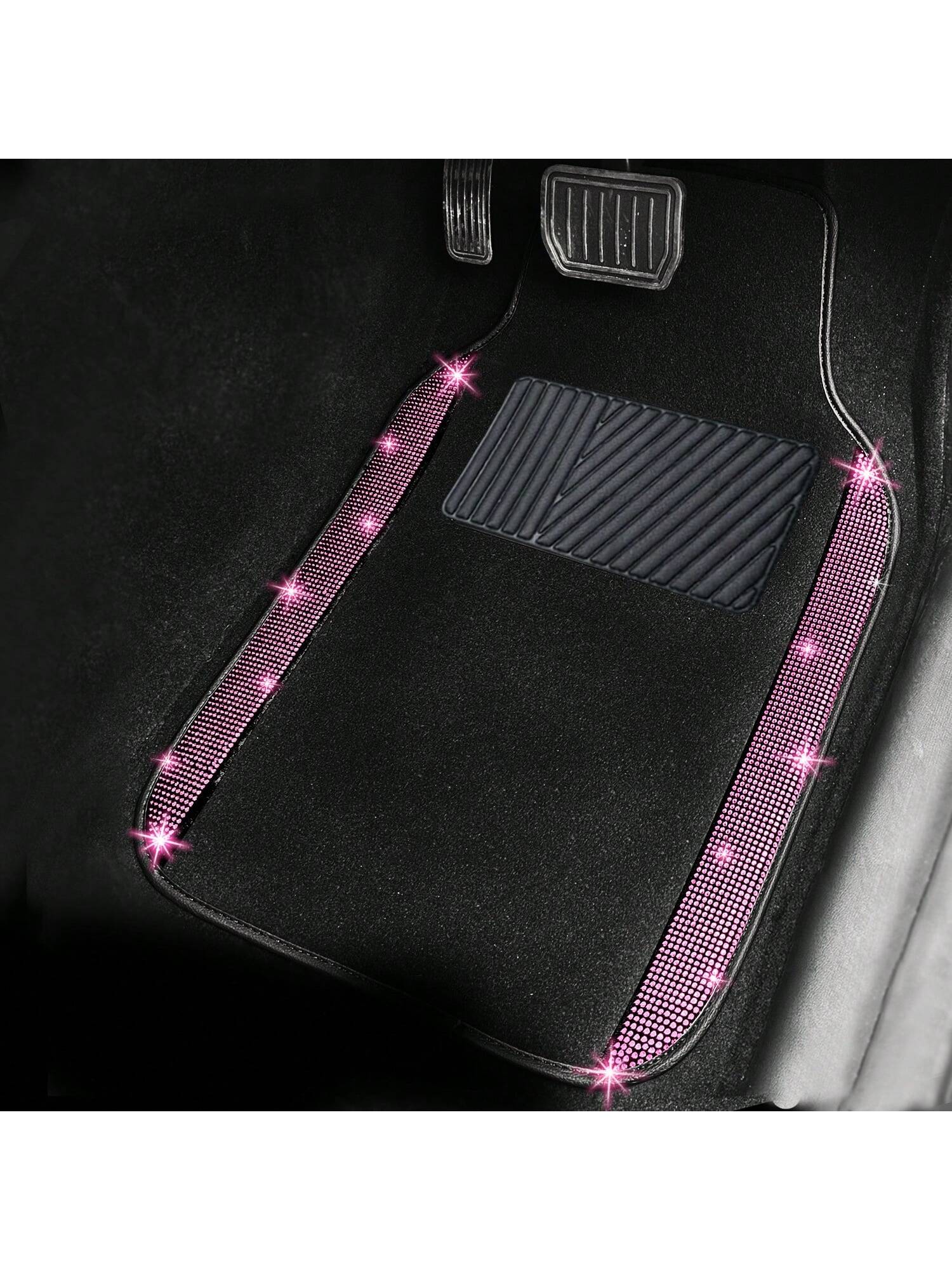 Bling Car Floor Mats Full Set, Universal Fit Most Cars,SUV, Trucks, 4 Pcs Sparkle Glitter Diamond Carpet For Women Girls With Anti-Slip Pad