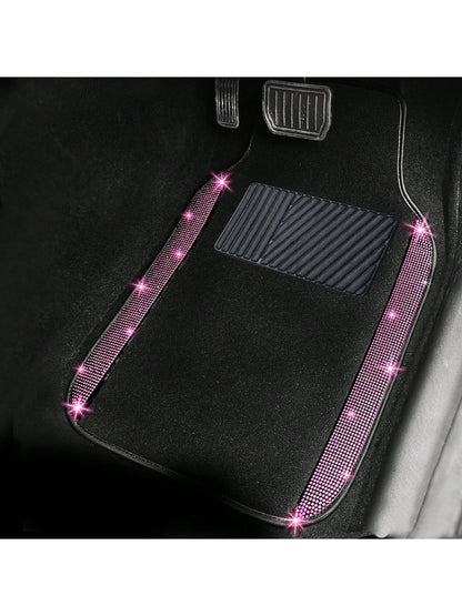 Bling Car Floor Mats Full Set, Universal Fit Most Cars,SUV, Trucks, 4 Pcs Sparkle Glitter Diamond Carpet For Women Girls With Anti-Slip Pad