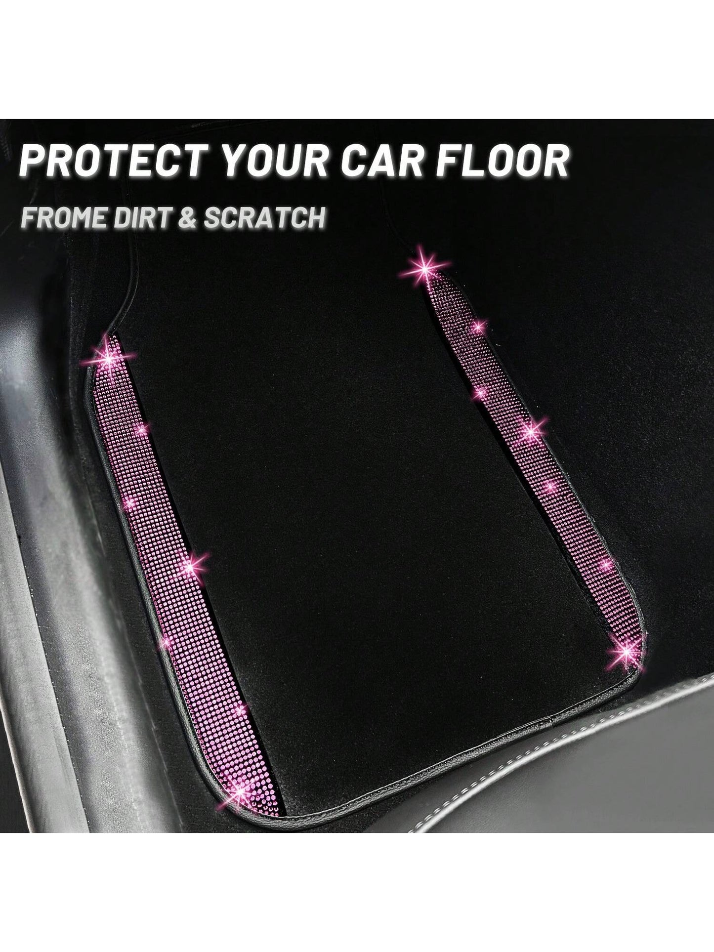 Bling Car Floor Mats Full Set, Universal Fit Most Cars,SUV, Trucks, 4 Pcs Sparkle Glitter Diamond Carpet For Women Girls With Anti-Slip Pad