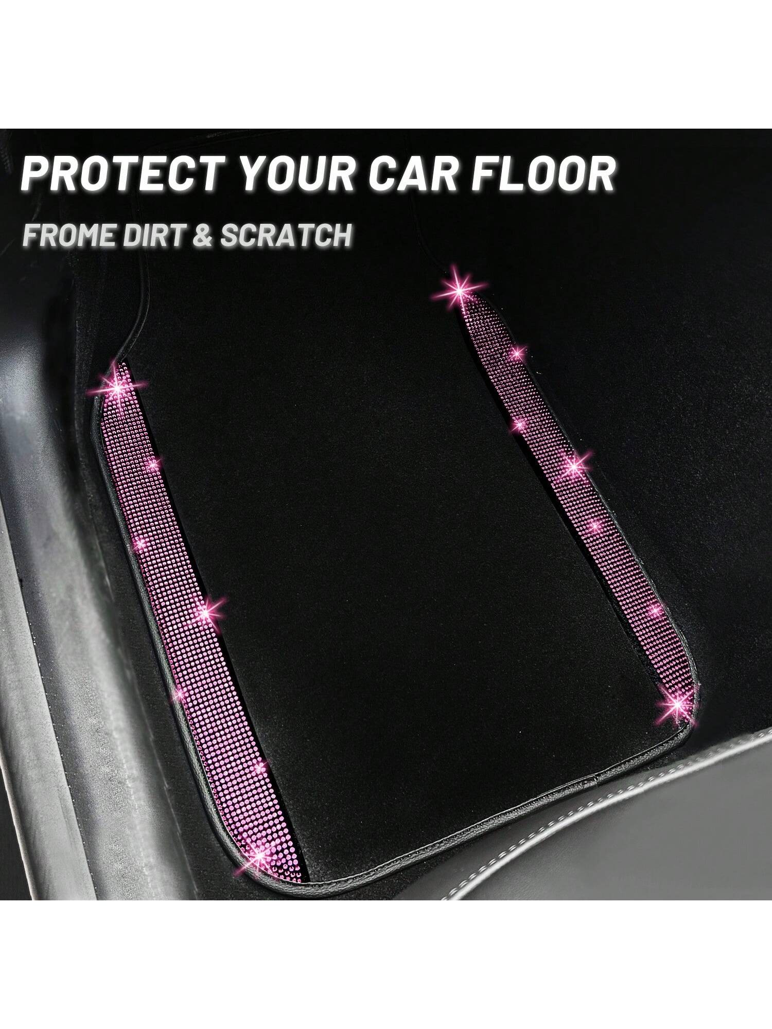 Bling Car Floor Mats Full Set, Universal Fit Most Cars,SUV, Trucks, 4 Pcs Sparkle Glitter Diamond Carpet For Women Girls With Anti-Slip Pad