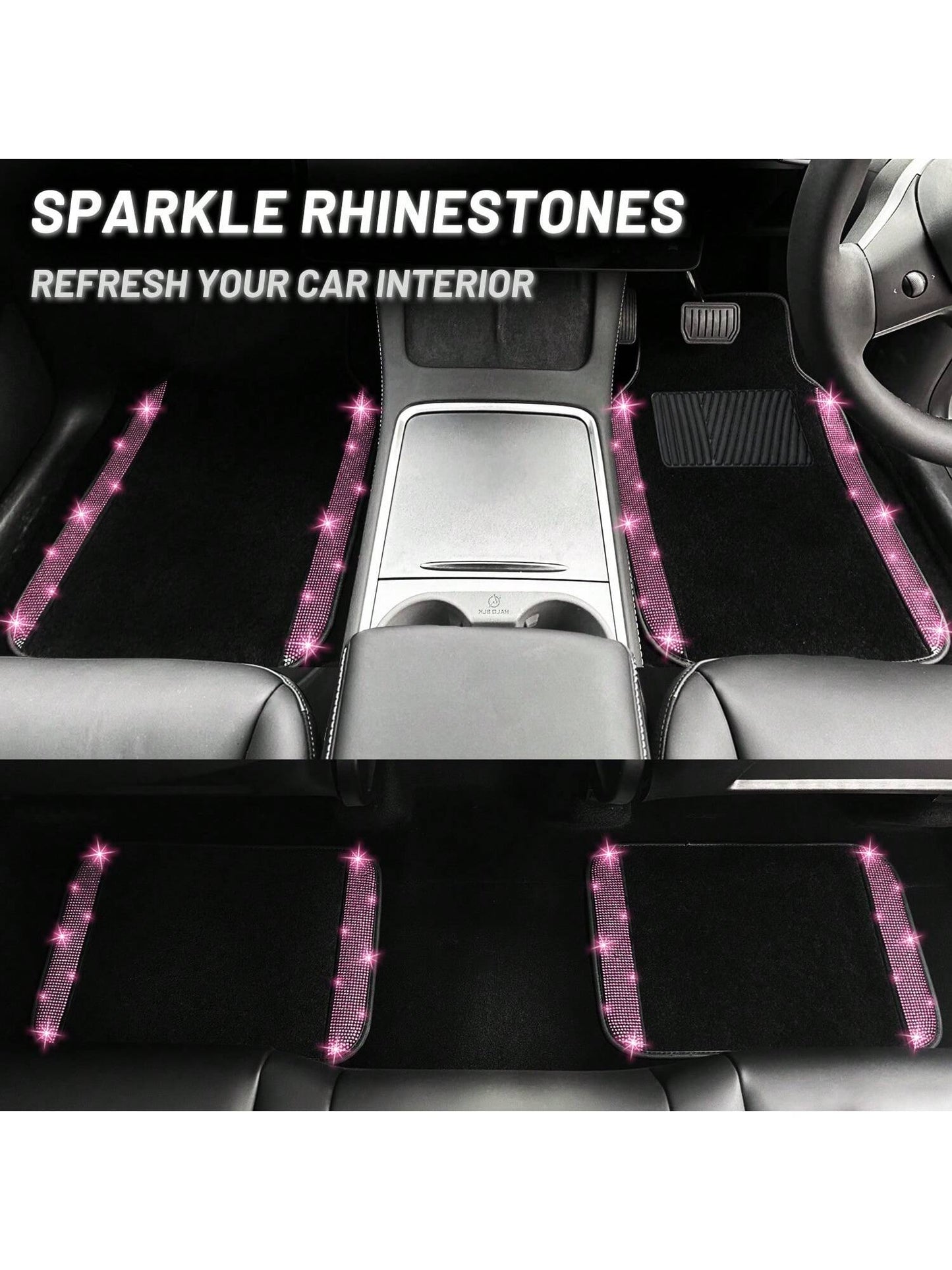 Bling Car Floor Mats Full Set, Universal Fit Most Cars,SUV, Trucks, 4 Pcs Sparkle Glitter Diamond Carpet For Women Girls With Anti-Slip Pad