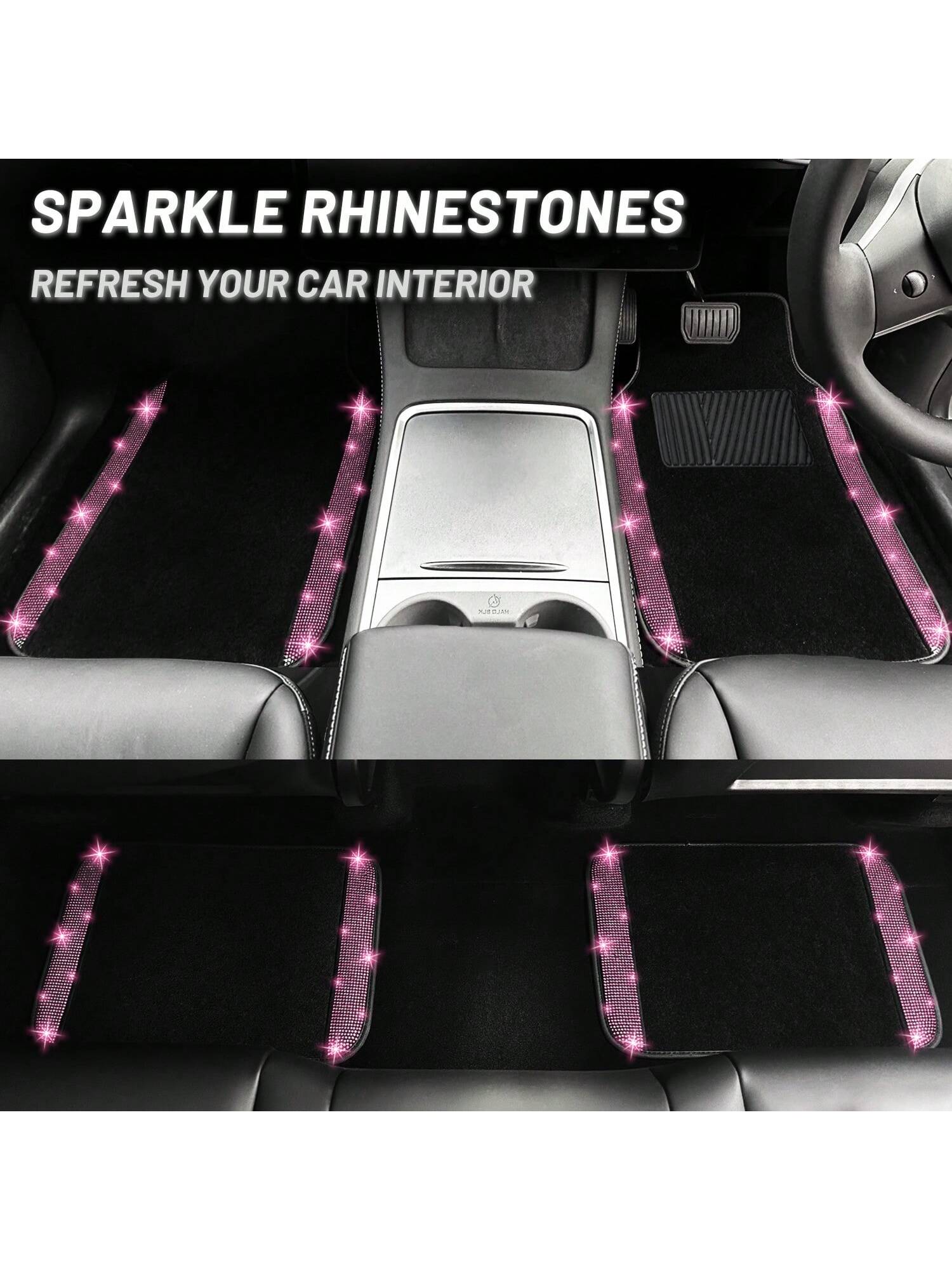 Bling Car Floor Mats Full Set, Universal Fit Most Cars,SUV, Trucks, 4 Pcs Sparkle Glitter Diamond Carpet For Women Girls With Anti-Slip Pad