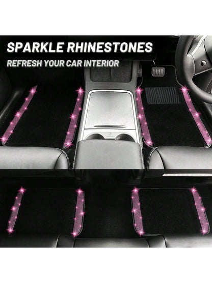 Bling Car Floor Mats Full Set, Universal Fit Most Cars,SUV, Trucks, 4 Pcs Sparkle Glitter Diamond Carpet For Women Girls With Anti-Slip Pad