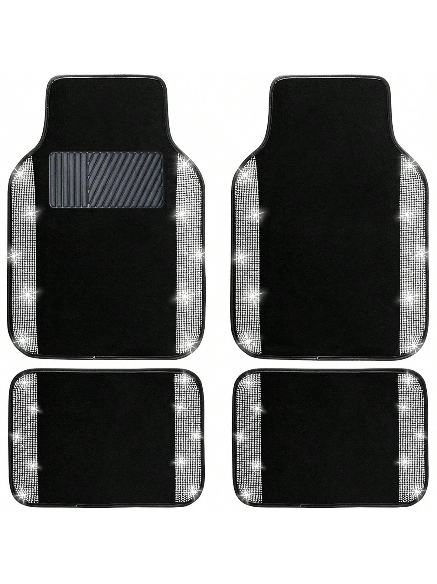 Bling Car Floor Mats Full Set, Universal Fit Most Cars,SUV, Trucks, 4 Pcs Sparkle Glitter Diamond Carpet For Women Girls With Anti-Slip Pad