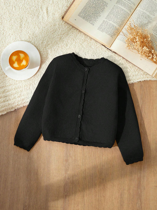 Blossori Young Girls Red Fitted Crew Neck Cardigan, Autumn/Winter Fall