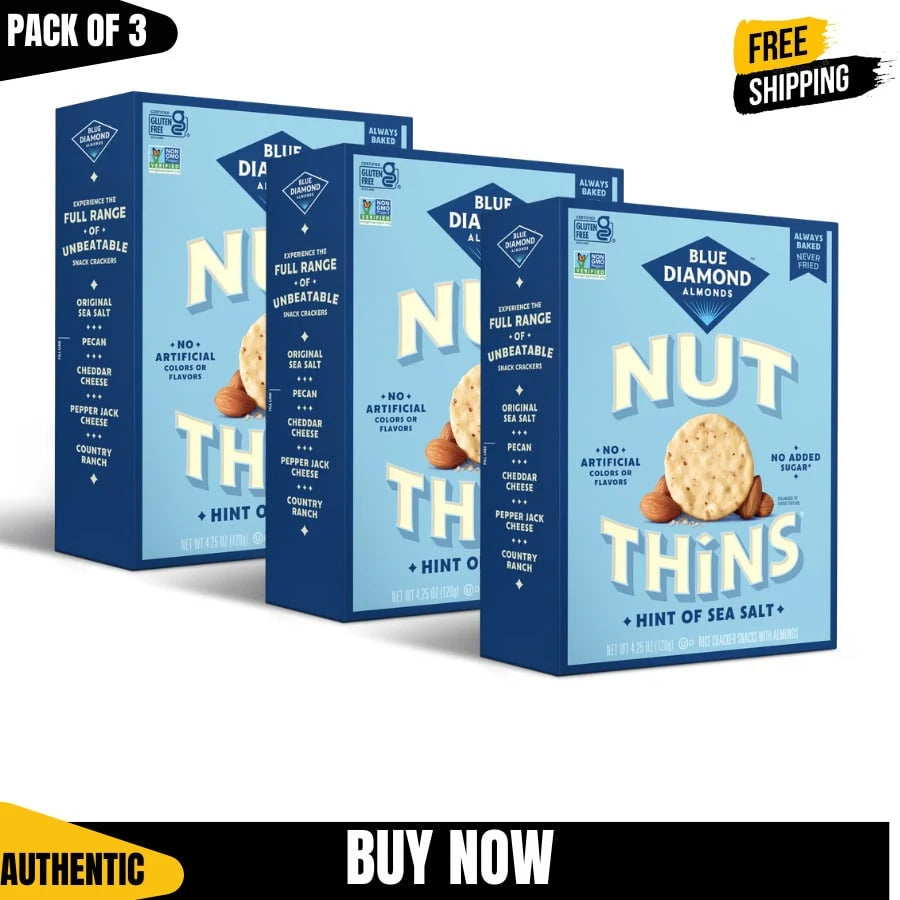 Blue Diamond Nut-Thins Hint Of Sea Salt Snack Crackers Gluten Free, 4.25 Oz Boxes, Pack Of 3