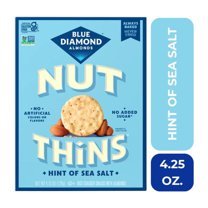 Blue Diamond Nut-Thins Hint Of Sea Salt Snack Crackers Gluten Free, 4.25 Oz Boxes, Pack Of 3