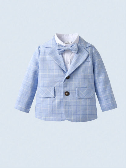 BOARNSEORL 3pcs Baby Boys Gentleman Outfit Set: Long Sleeve Shirt With Bowknot, Suit Jacket, And Pants, Fashionable & For Birthday Party, Wedding, Christening, 1st Birthday Ceremony