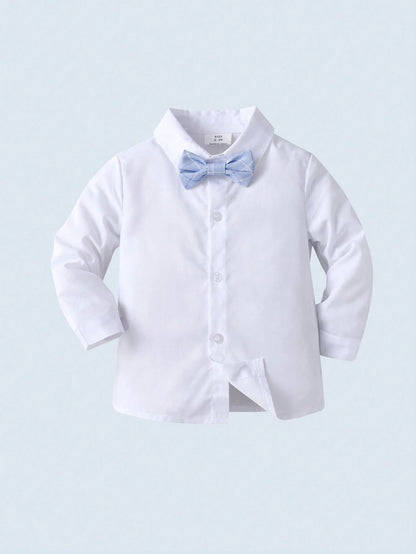 BOARNSEORL 3pcs Baby Boys Gentleman Outfit Set: Long Sleeve Shirt With Bowknot, Suit Jacket, And Pants, Fashionable & For Birthday Party, Wedding, Christening, 1st Birthday Ceremony
