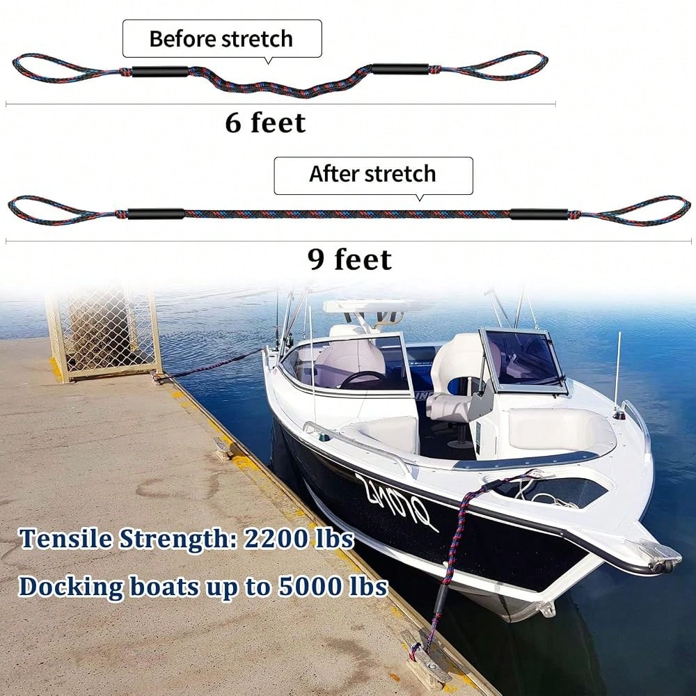 Boat Bungee Dock Lines, Mooring Lines, Boating Gifts For Men, Boat Accessories, Pontoon Accessories, Perfect For Bass Boat, Jet Ski (6 Feet)