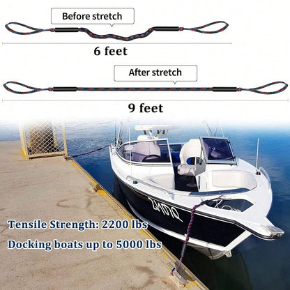 Boat Bungee Dock Lines, Mooring Lines, Boating Gifts For Men, Boat Accessories, Pontoon Accessories, Perfect For Bass Boat, Jet Ski (6 Feet)