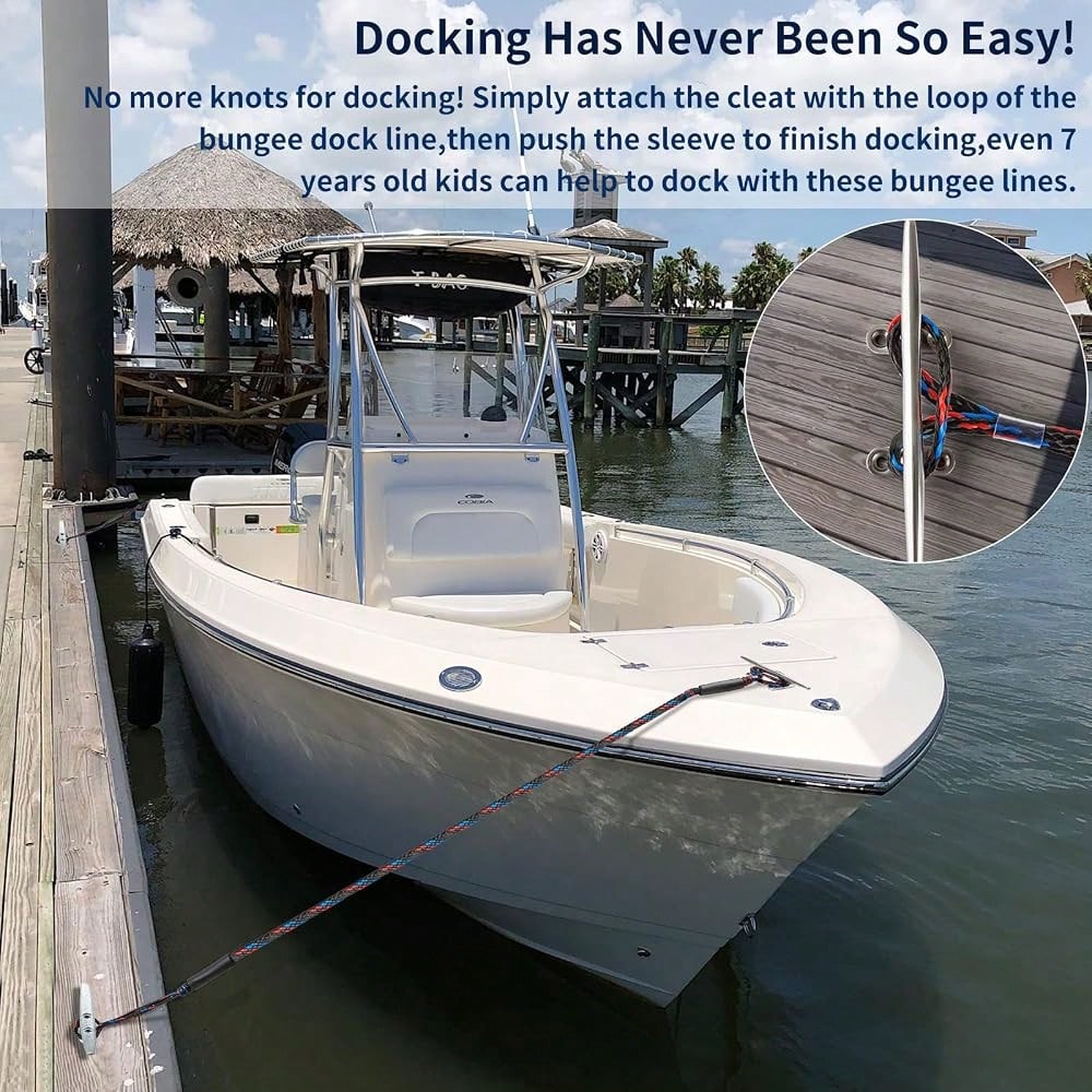 Boat Bungee Dock Lines, Mooring Lines, Boating Gifts For Men, Boat Accessories, Pontoon Accessories, Perfect For Bass Boat, Jet Ski (6 Feet)