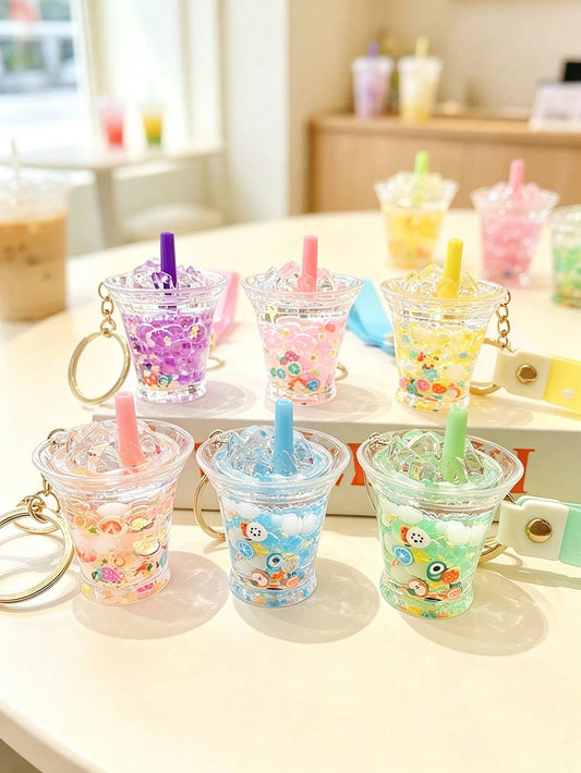 Boba Milk Cup Keychain,Summer Fresh Colors Series Cup Shapes Keychain,Unisex Keyring, Keychain Pendant,Backpack Pendant, Party Party Gift