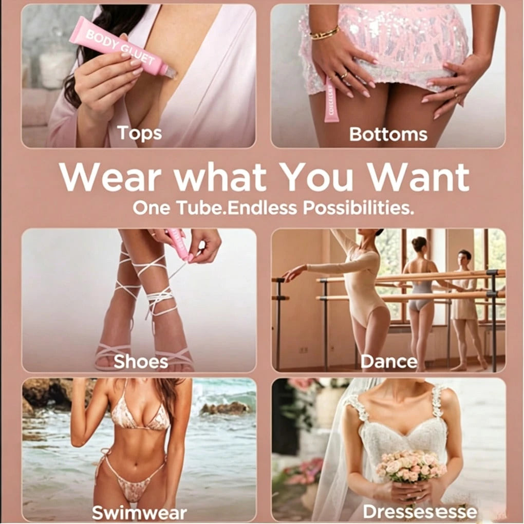 Body Adhesive Glue, Sweat And Water Resistant Outfit Fixing Glue, Stain-Free Easy Clean With Soap And Water, Fashion Tape