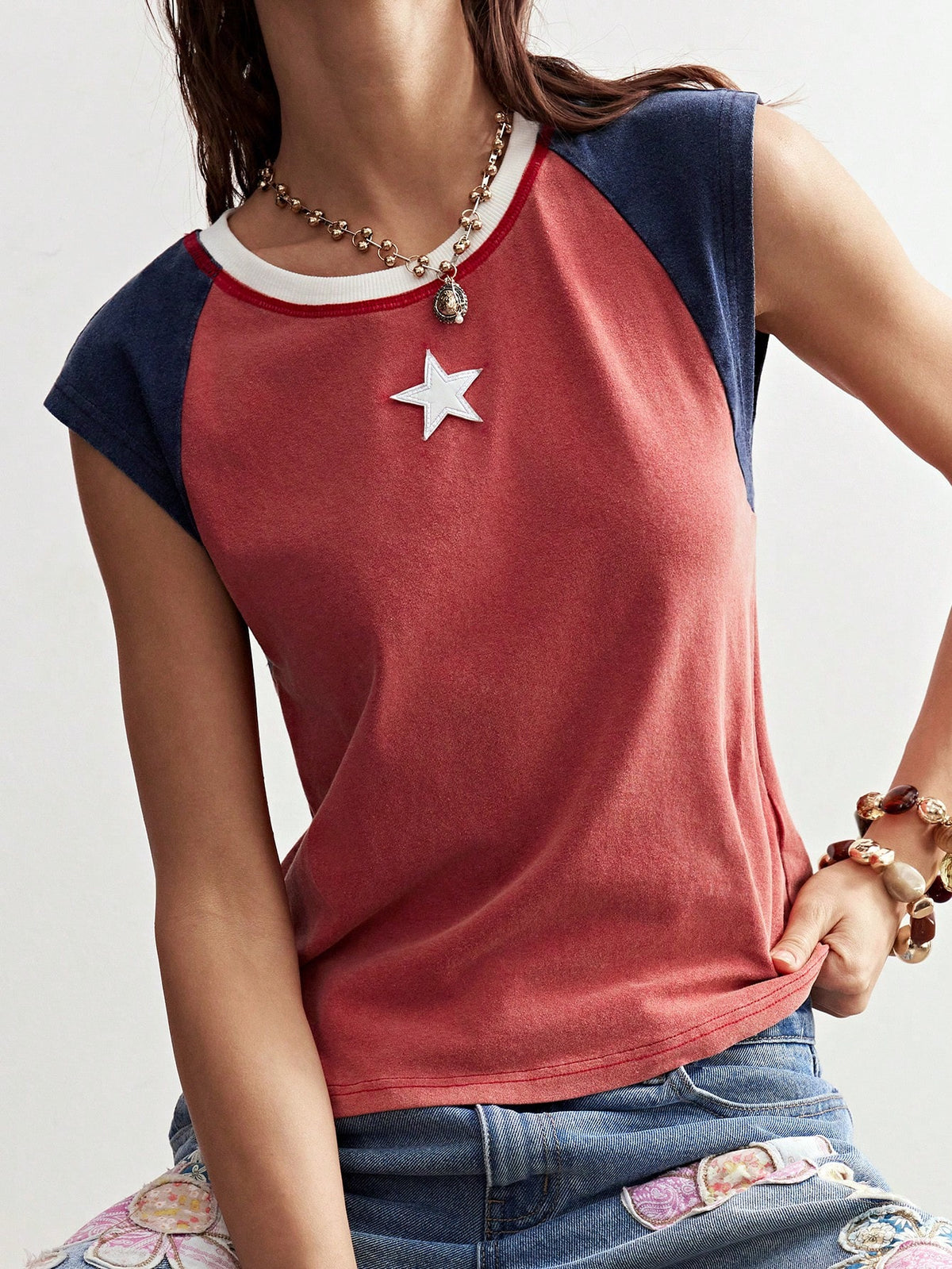 Bohemela Boho Casual Leopard Print Raglan Sleeve Fitted Tank Top For Women,Summer Top Back-To-School Everyday Student Navy Blue And White