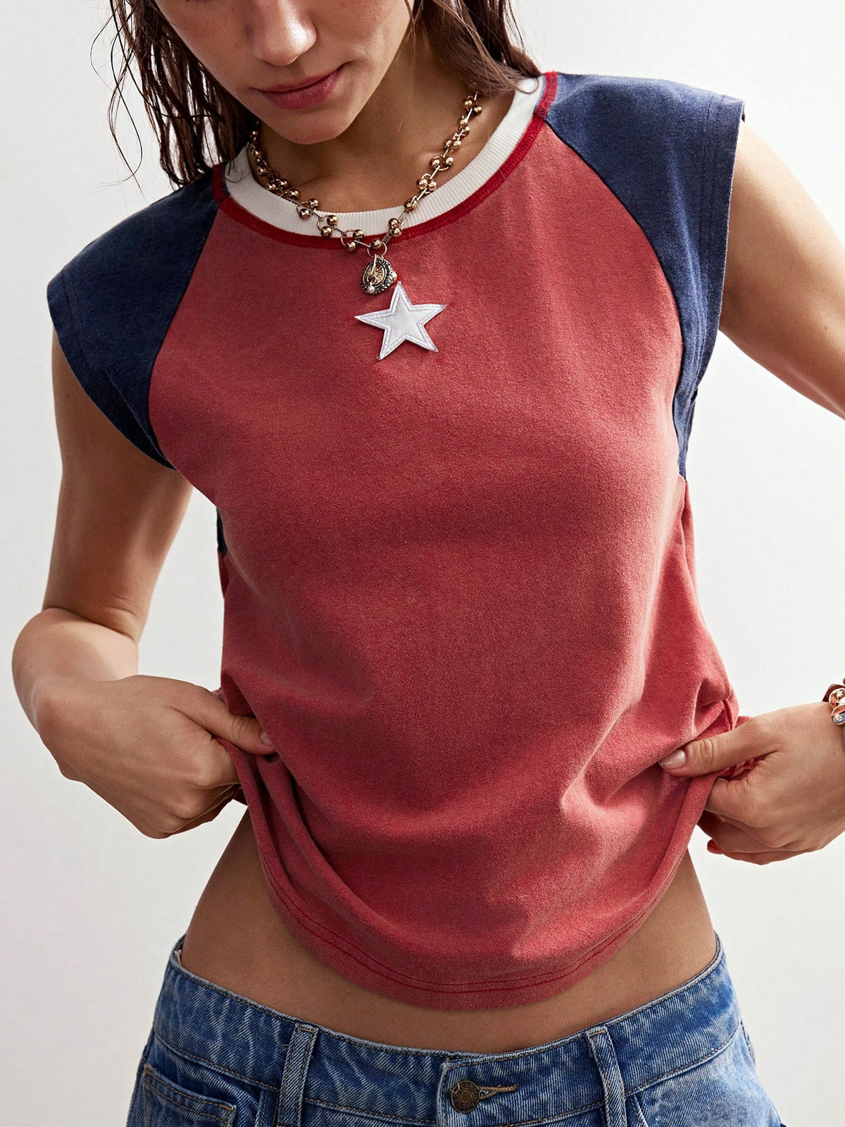 Bohemela Boho Casual Leopard Print Raglan Sleeve Fitted Tank Top For Women,Summer Top Back-To-School Everyday Student Navy Blue And White