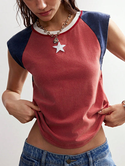 Bohemela Boho Casual Leopard Print Raglan Sleeve Fitted Tank Top For Women,Summer Top Back-To-School Everyday Student Navy Blue And White