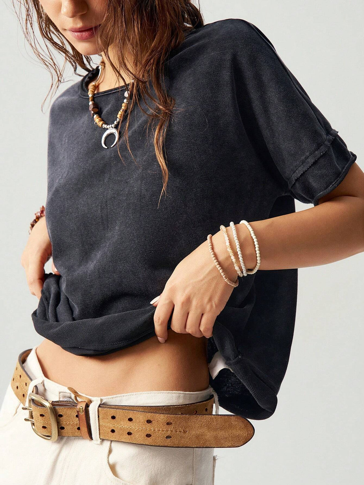 Bohemela Casual Solid Color Knitted Round Neck Short Sleeve Loose Butterfly Cutout Back Women T-Shirt Top