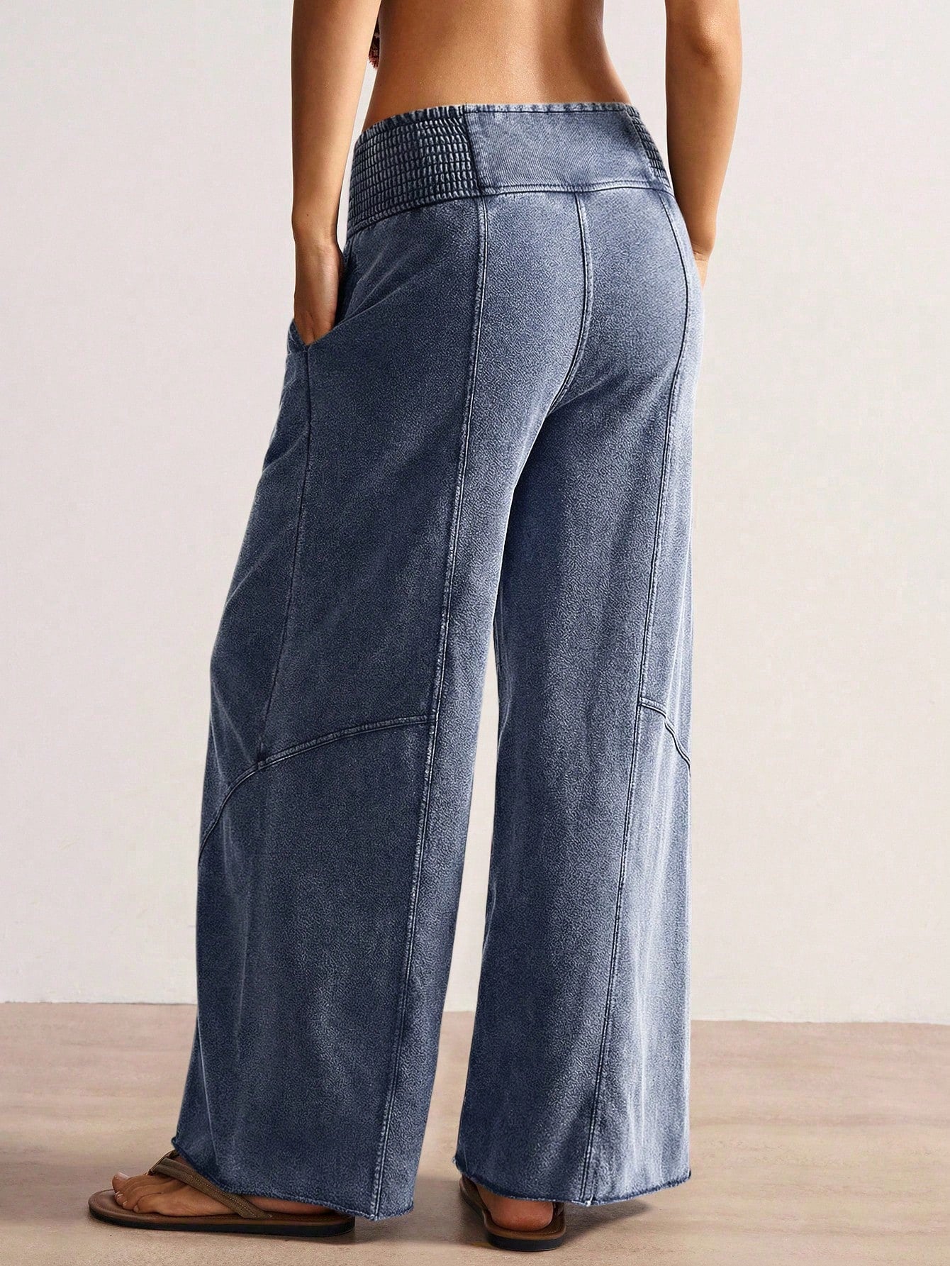 Bohemela Women's Casual Solid Color Knit Loose Wide-Leg Washed Pants