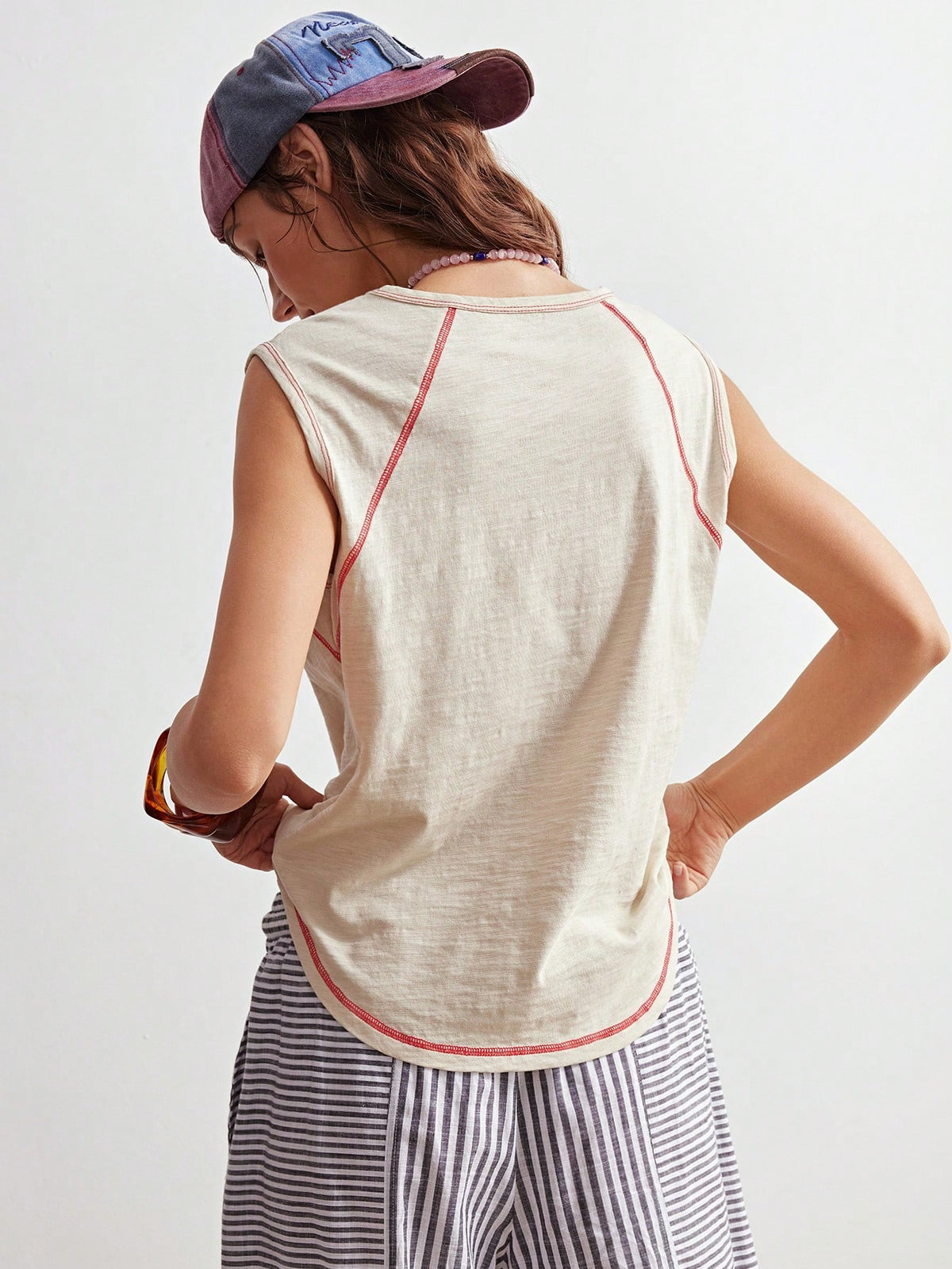 Bohemela Women's Cute Beige Summer Vacation Y2K Bohemian Retro Strawberry Print Crochet Color Block Knit Texture Crew Neck T-Shirt,Casual Relaxed Basic Tops