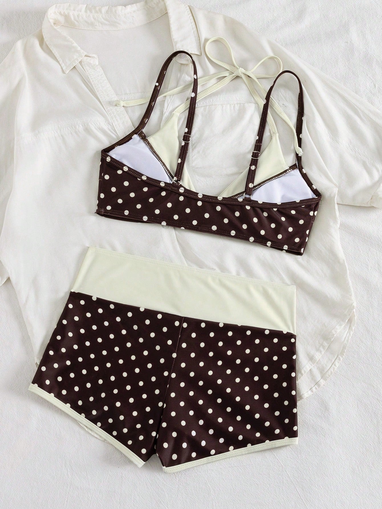 Bonvoyette New Arrival Spring/Summer American Retro Pink & Blue Cartoon Dopamine Sardine Print Halter Two-Piece Swimwear 2pcs Set