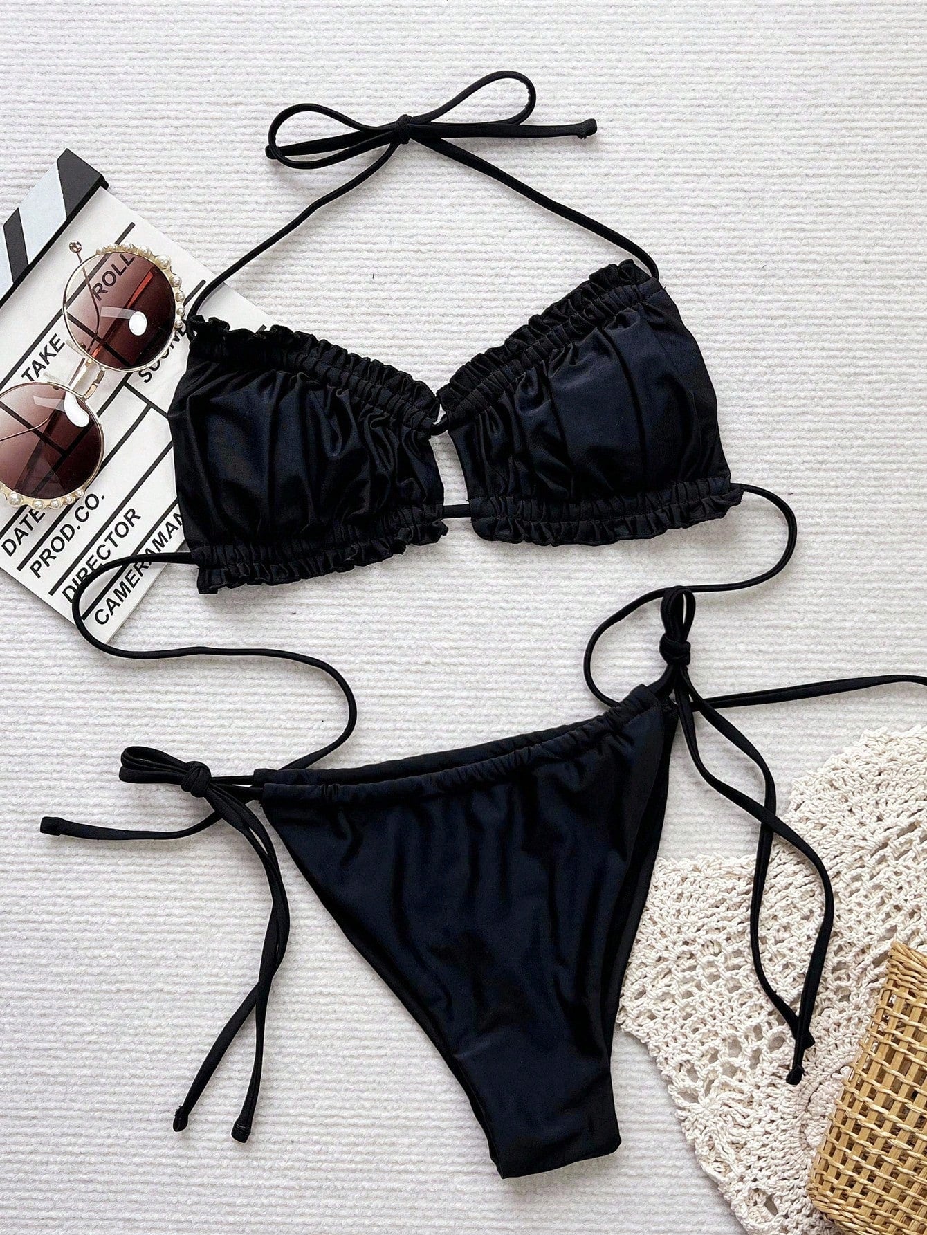 Bonvoyette Summer Beach Ruched Frill Tie Side Bikini