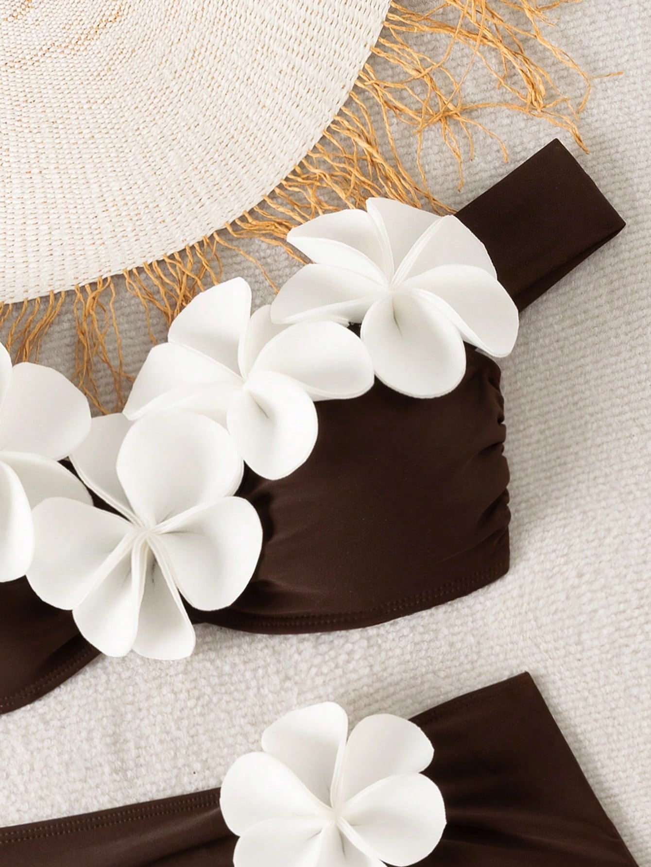 Bonvoyette Women's Brown 3D Floral Bikini,Wireless 2-Piece Set Swimwear For Summer,Tropical Beach,Holiday,Vacation,Holiday Party Pool New Year Elegant Set