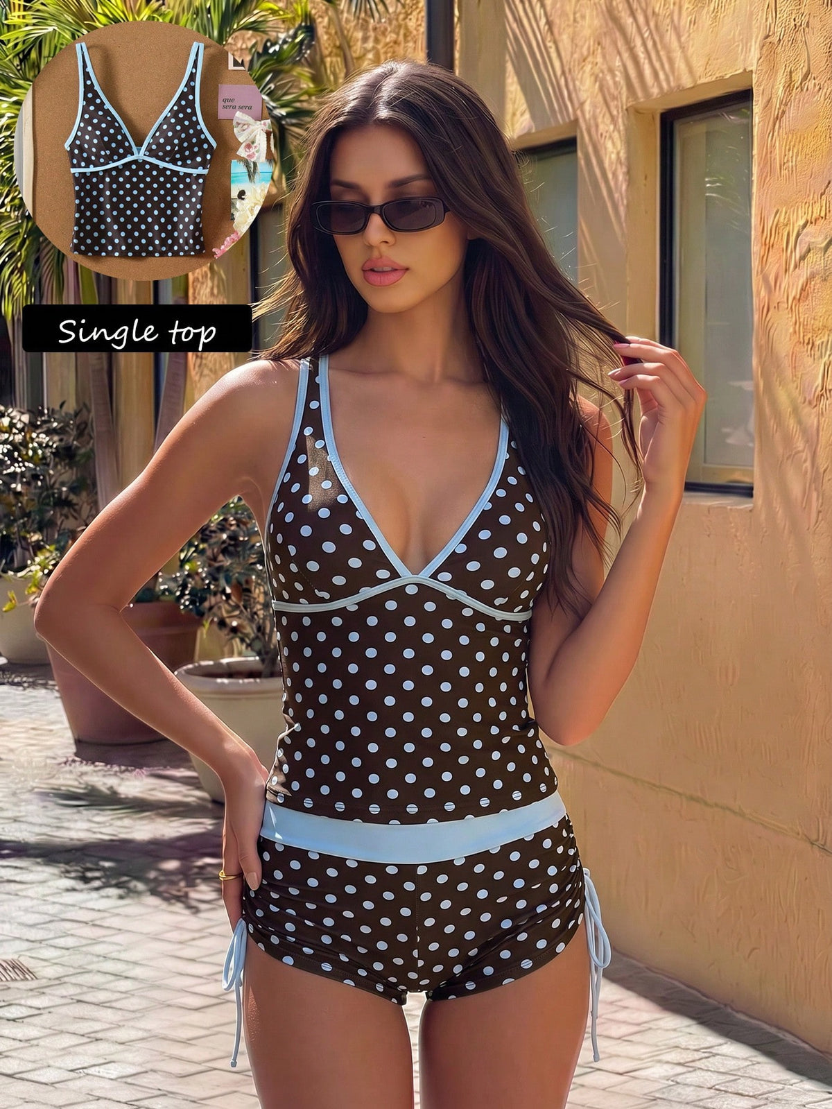 Bonvoyette Women's Polka Dot Print Swimsuit Top