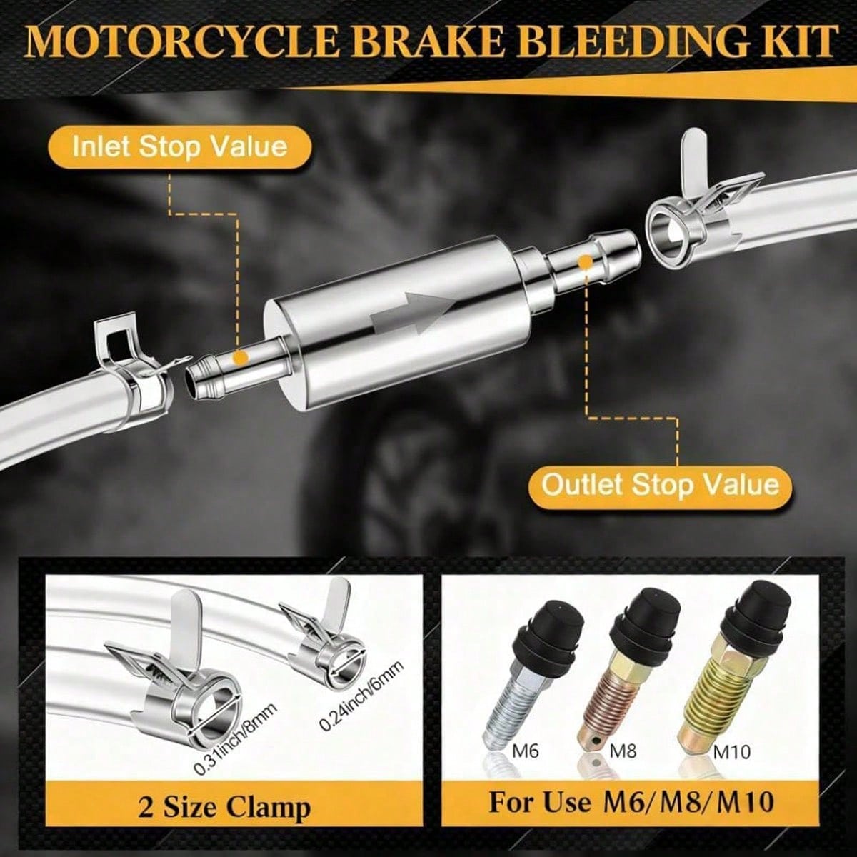 Brake Bleeder Kit, Brake Bleeder Hose, Universal Brake Fluid Deflator With One-Way Check Valve And Metal Clamp Hose For Car And Motorcycle Clutch Brake Bleeding