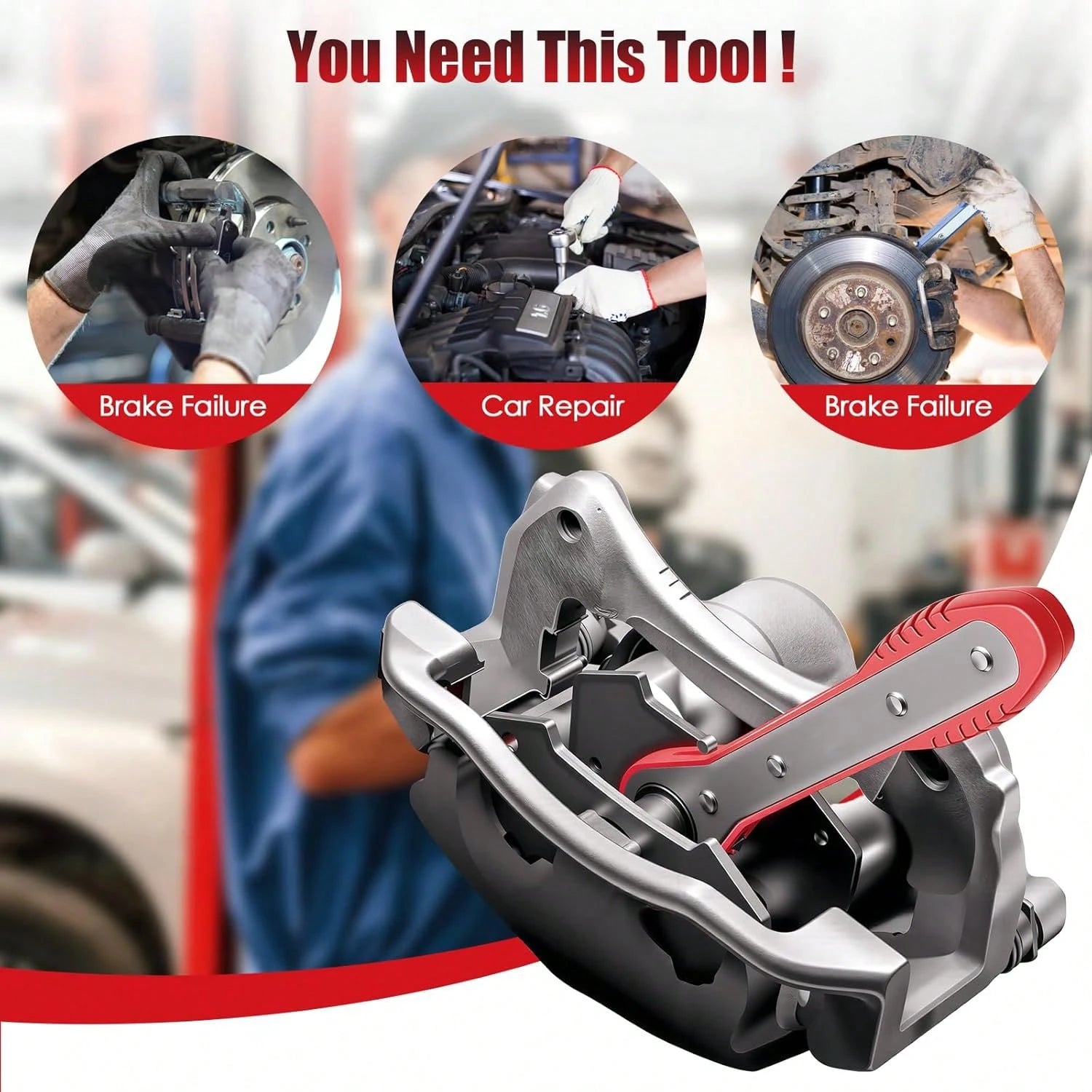 Brake Caliper Piston Compressor Tool With 360° Swivel Ratchet, Includes 2 Steel Plates And Caliper Hook, Gift For Husband, Father's Day Gift