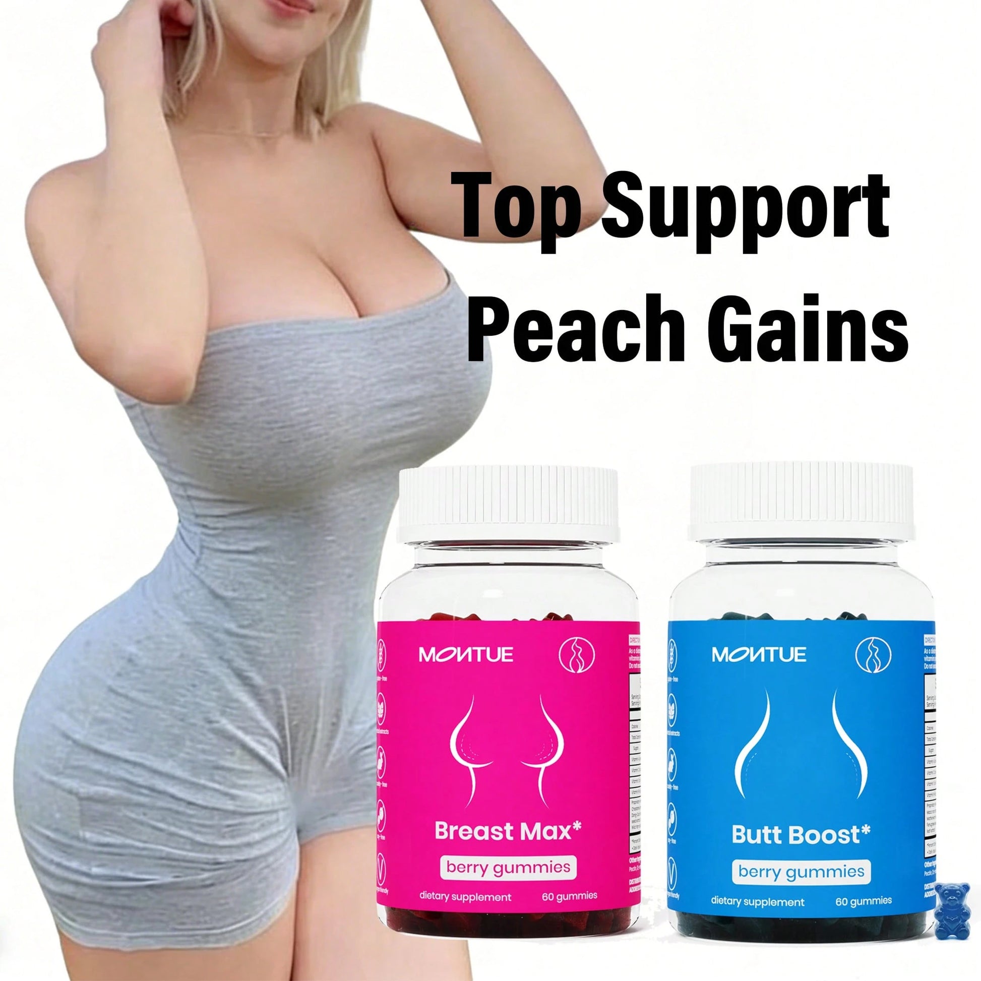 Breast Max & Butt Boost Pack Gummies For Women| Fitness Supplement| 9 Herbal Extracts Including Fenugreek, Maca Root, Fennel Seed| Essential Vitamins| Berry Flavor Gummy Bears, Bbl Gummies, Uno,Pro