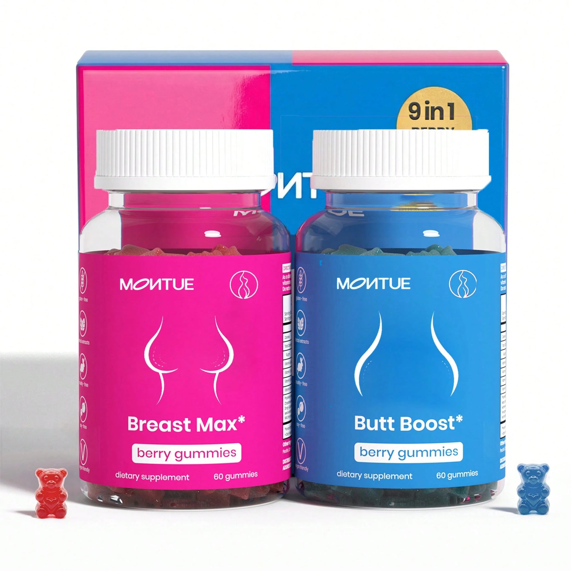 Breast Max & Butt Boost Pack Gummies For Women| Fitness Supplement| 9 Herbal Extracts Including Fenugreek, Maca Root, Fennel Seed| Essential Vitamins| Berry Flavor Gummy Bears, Bbl Gummies, Uno,Pro