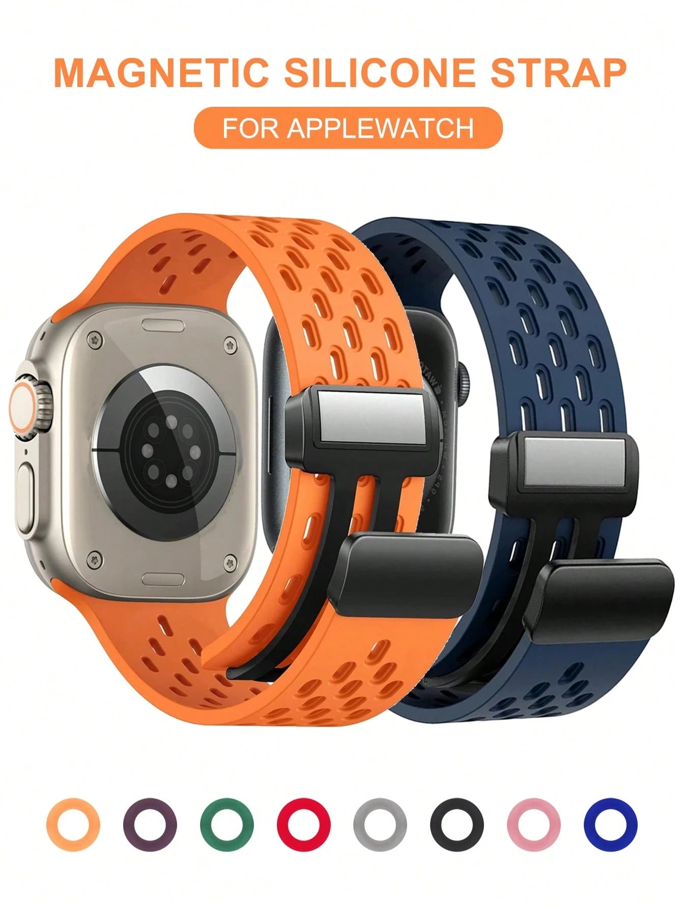 Breathable Hollow Silicone Watch Band Compatible With Apple Watch 41mm 40mm 44mm 45mm 42mm 38mm 49mm 46mm,Minimalist Apple Watch Strap Magnetic Fold Over Clasp Sports Band Compatible With Apple Watch