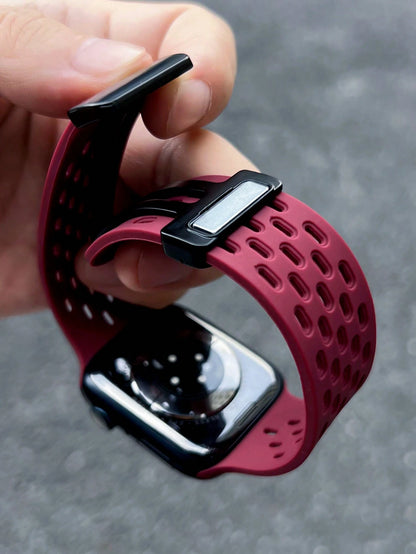 Breathable Hollow Silicone Watch Band Compatible With Apple Watch 41mm 40mm 44mm 45mm 42mm 38mm 49mm 46mm,Minimalist Apple Watch Strap Magnetic Fold Over Clasp Sports Band Compatible With Apple Watch