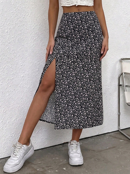 Breezaya Ditsy Floral Split Thigh Skirt For New Year