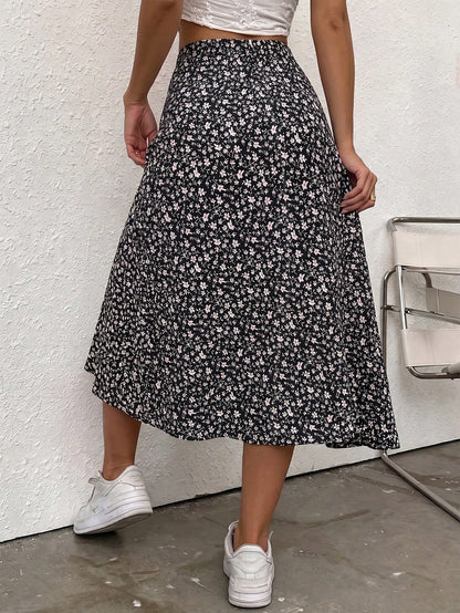 Breezaya Ditsy Floral Split Thigh Skirt For New Year